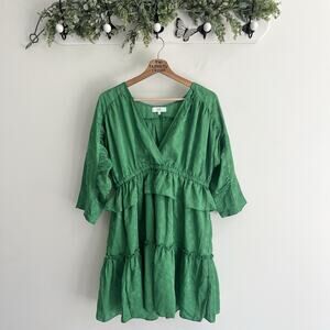 NSR Green Long Sleeve Floral Print Dress Ruffles Large FF9083